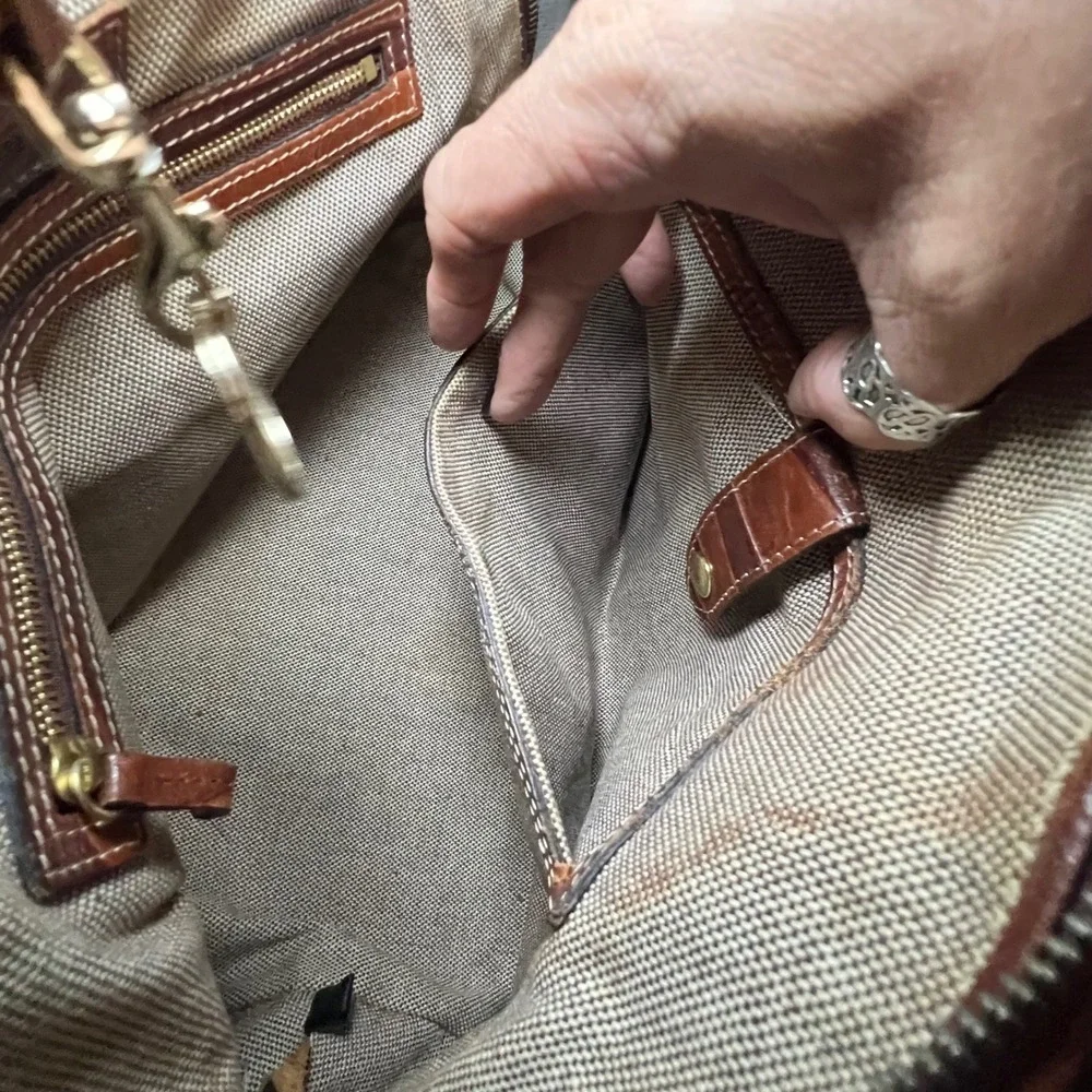 Dooney Bourke Leather Zebra Embossed Satchel Brown Shoulder Bag Large 90's - Picture 12 of 16